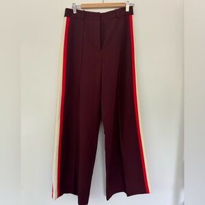 Milly women’s Hayden burgundy pants 8 side stripe pintuck pants